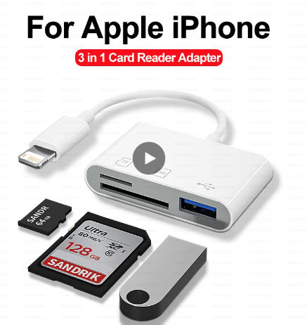 3 In 1 SD TF Card Reader For Apple iPhone 14 12 13 11 Pro Max